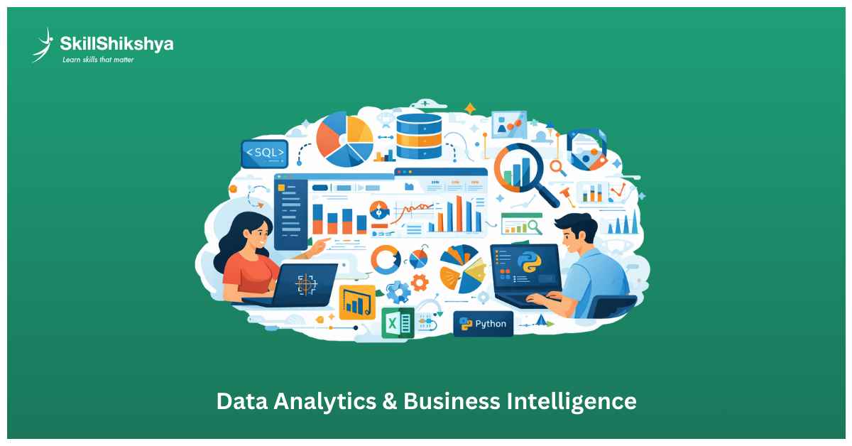 Data analytics professional building Power BI dashboard with SQL and Excel for business decision-making