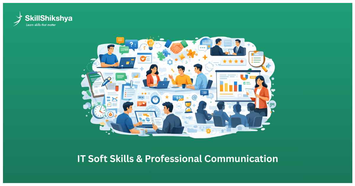 Professional developing communication and presentation IT soft skills in classroom setting
