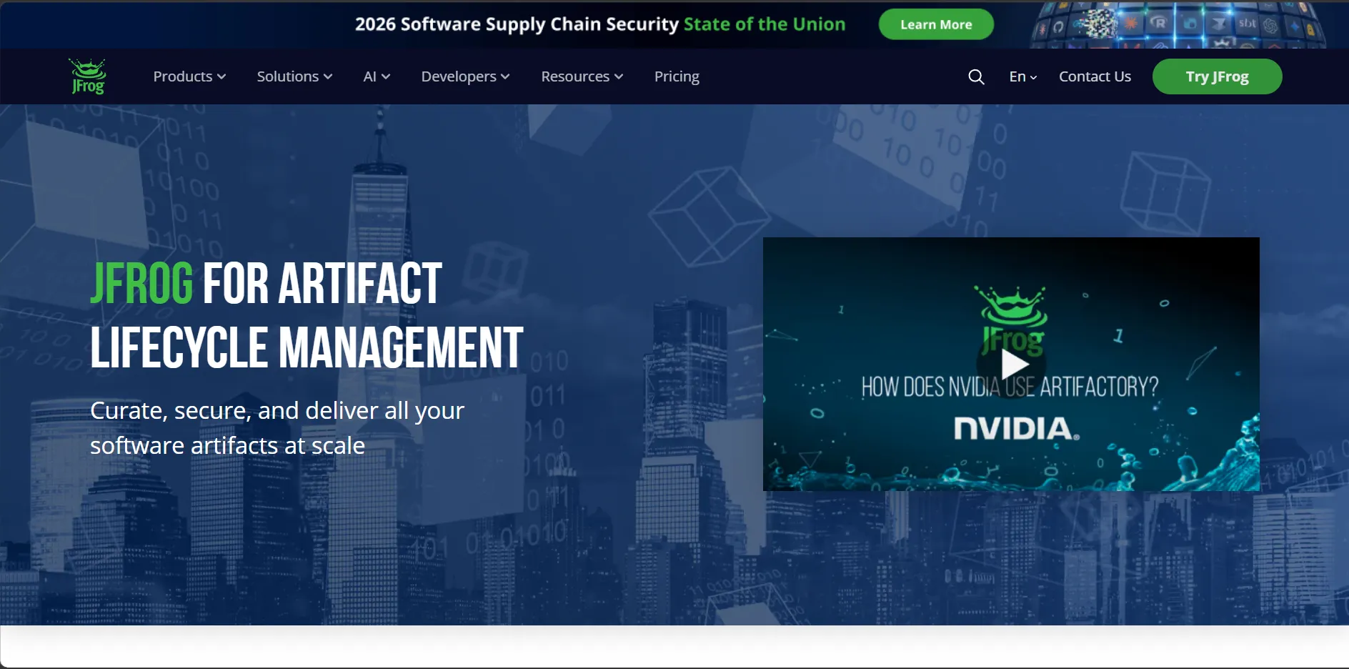 JFrog Artifactory repository managing software packages, Docker images, and build artifacts