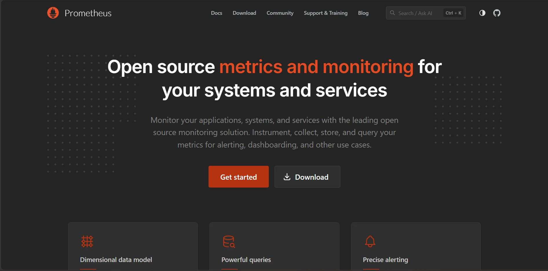 Prometheus monitoring dashboard displaying application metrics, alerts, and system performance