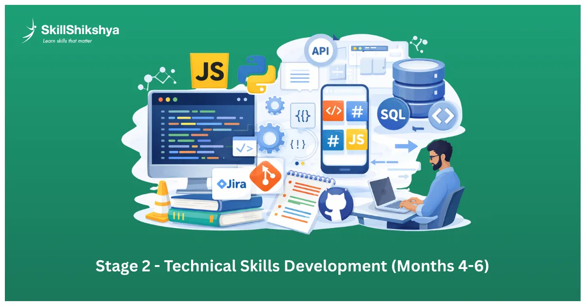QA engineer learning JavaScript, SQL, GitHub, and API testing tools for automation career growth