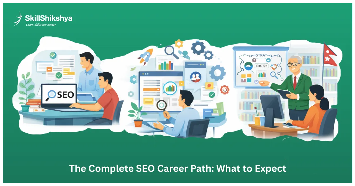 SEO career roadmap showing complete career progression from intern to senior SEO expert