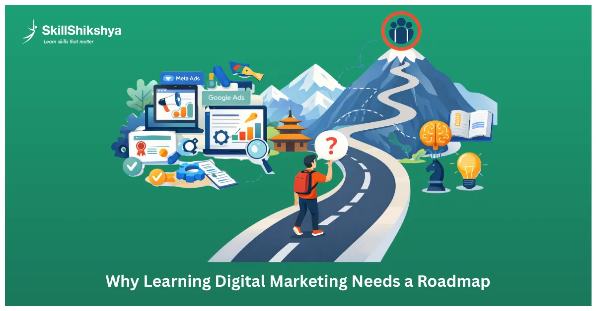 Digital marketing career roadmap showing common mistakes beginners make without a clear learning path